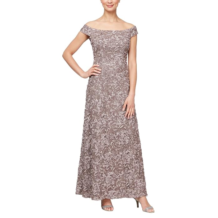 Women's Alex Evenings Long Soutache Lace off the Shoulder