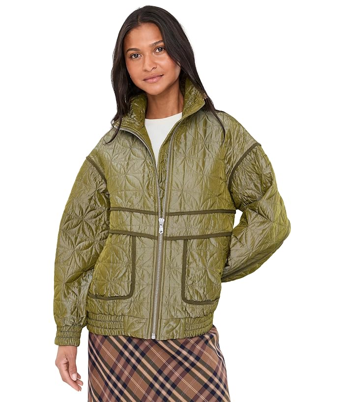 Women's Avec Les Filles Funnel Neck Quited Bomber Jacket
